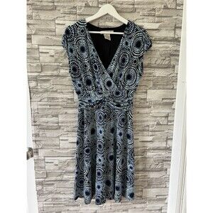 EVAN-PICONE Fit & Flare Vneck Stretch Midi Gathered Waist Dress Women's Size 10